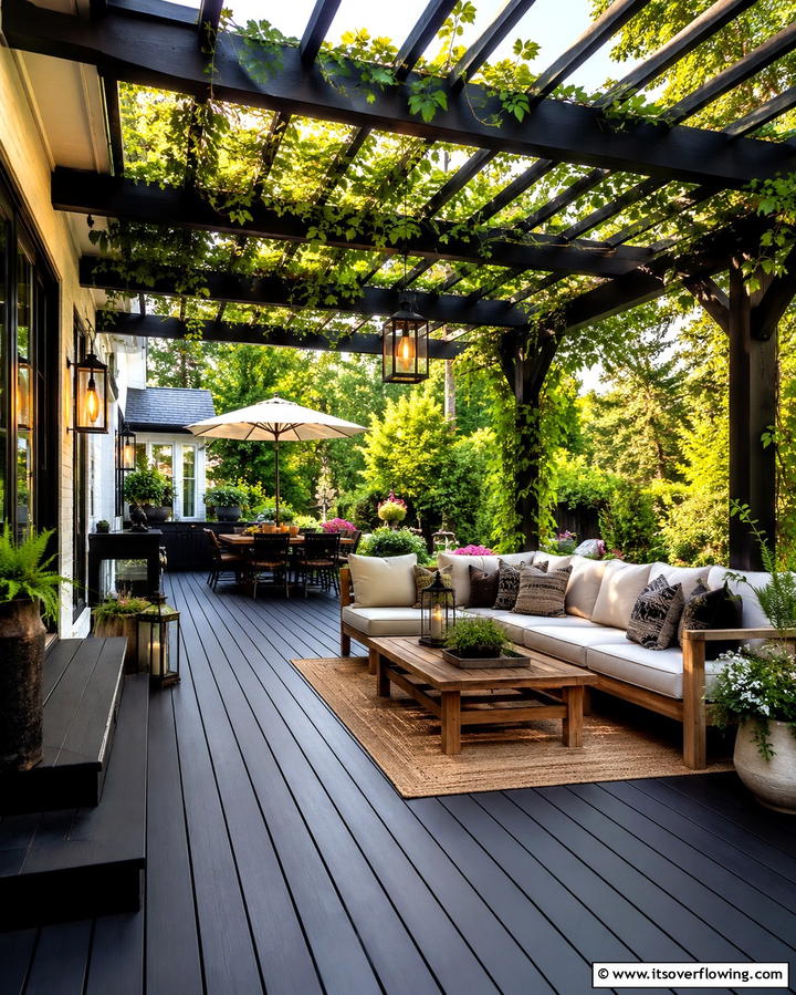 Black Deck with PergolaExact - 25 Black Deck Ideas for a Bold Outdoor Statement