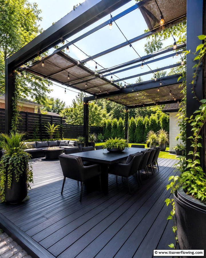 Black Deck with PergolaOne - 25 Black Deck Ideas for a Bold Outdoor Statement