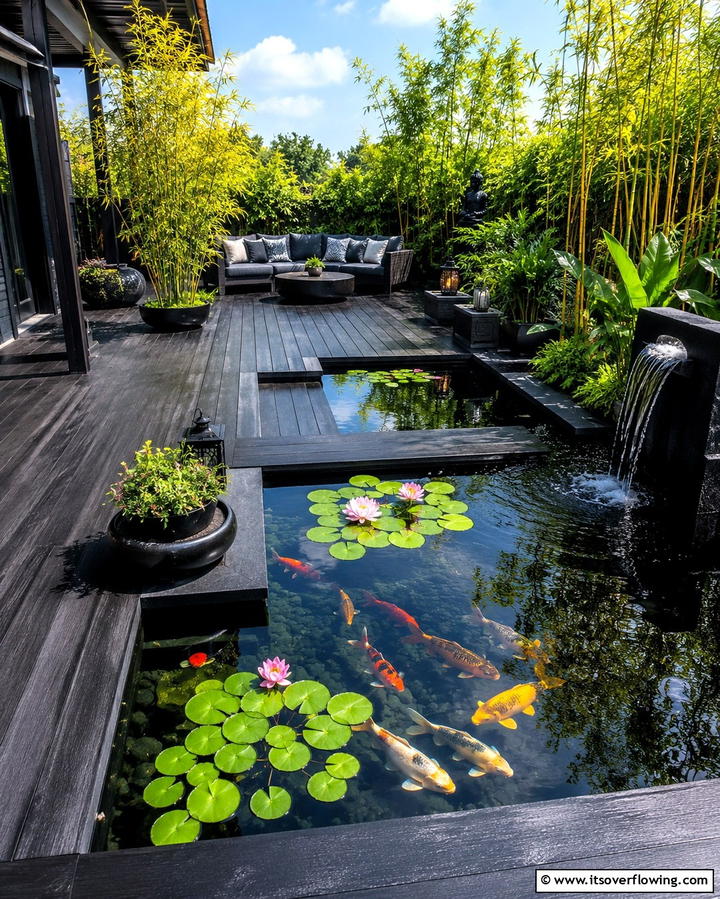 Black Deck with Water FeaturesOne - 25 Black Deck Ideas for a Bold Outdoor Statement