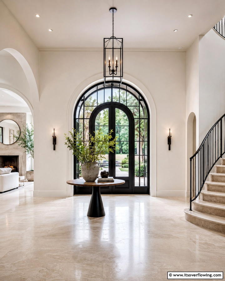 Black Doors with Arched Frames for Architectural Interest - 25 White House Ideas with Black Doors for Contrast
