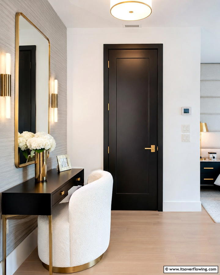 Black Doors with Gold Hardware for a Luxe Finish - 25 White House Ideas with Black Doors for Contrast