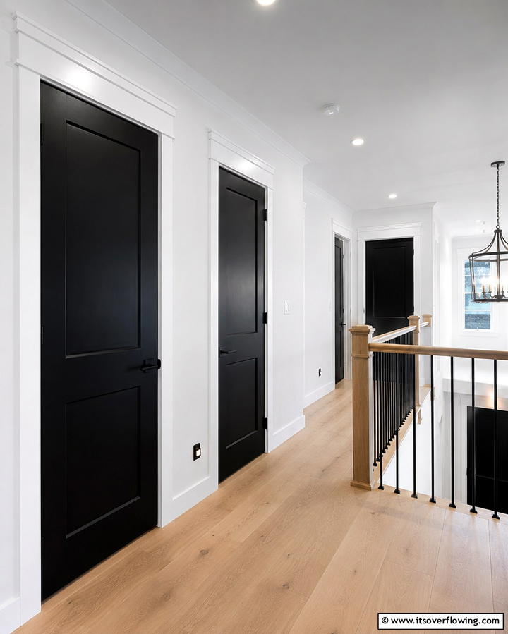 Black Doors with White Trim - 25 White House Ideas with Black Doors for Contrast