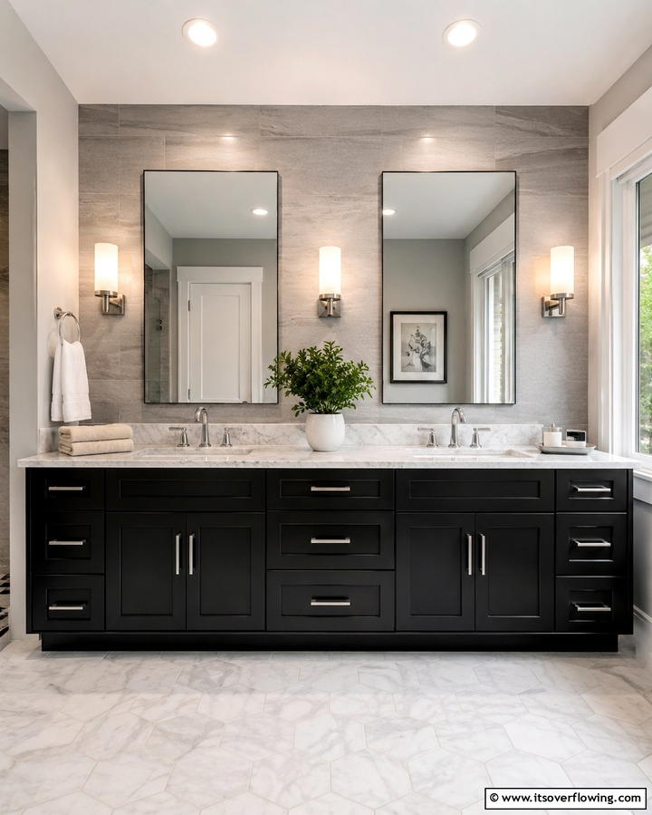 Black Double Vanity for Shared Spaces - 25 Black Vanity Bathroom Ideas for a Sleek and Stylish Look