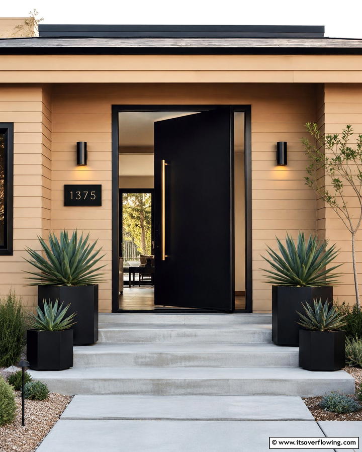 Black Entry Door with Beige Facade - 30 Beige & Black House Exterior Design Ideas & Inspiration