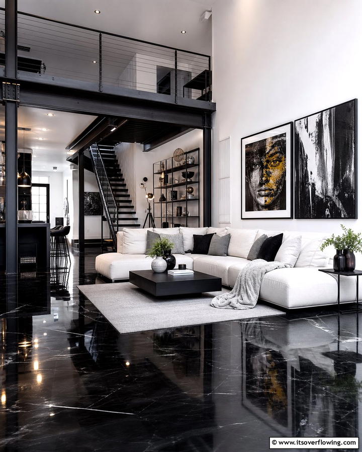 Black Epoxy Flooring for a Seamless Look - 25 Black Floor Living Room Ideas for a Modern Aesthetic
