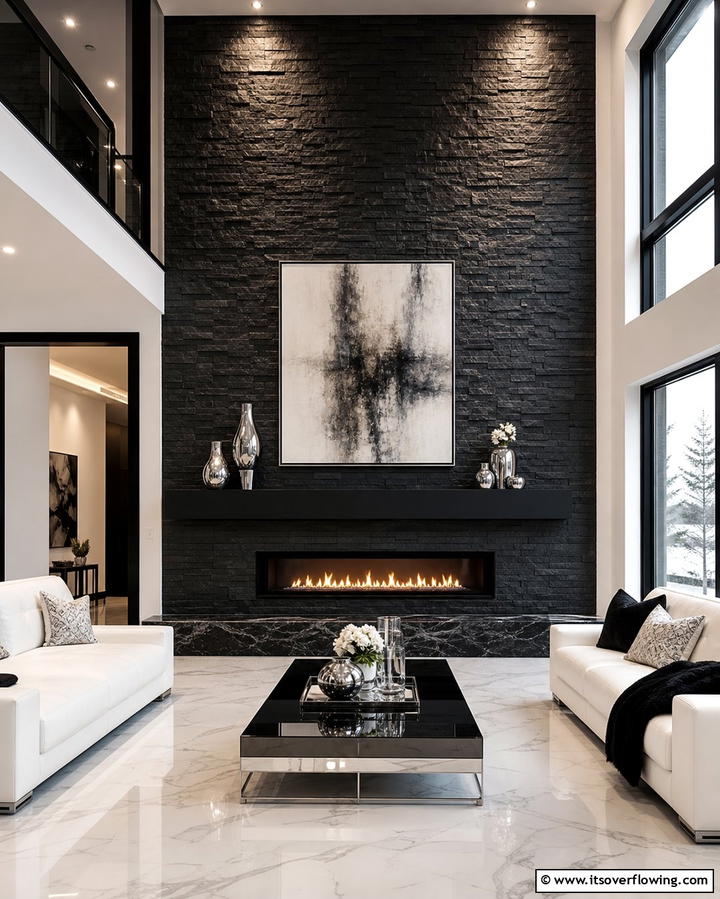 Black Faux Stone Fireplace - 25 Faux Stone Fireplace Ideas for a Cozy and Elegant Look