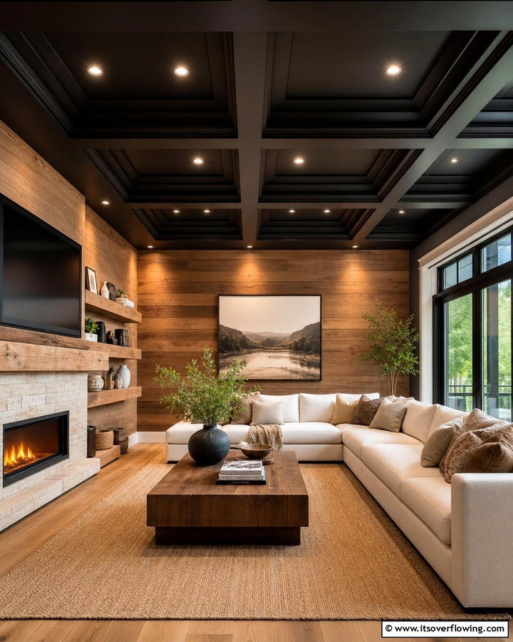 Black Feature Ceilings with Wooden Elements - 20 Black and Brown Interior Design Ideas for Modern Homes