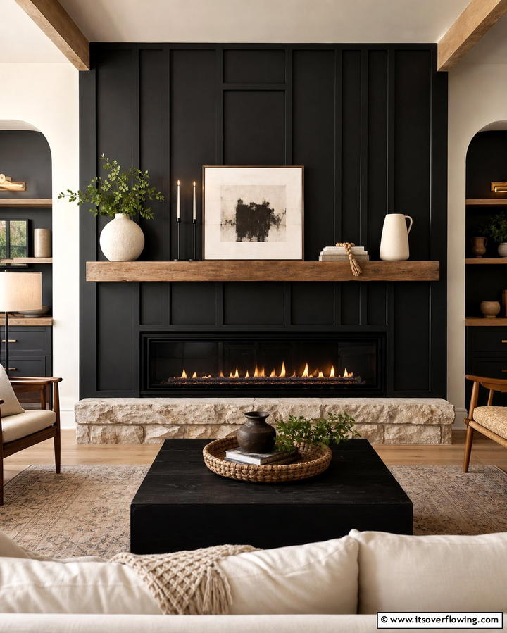 Black Fireplace Surround - 25 Black Accent Wall Ideas for a Dramatic Statement
