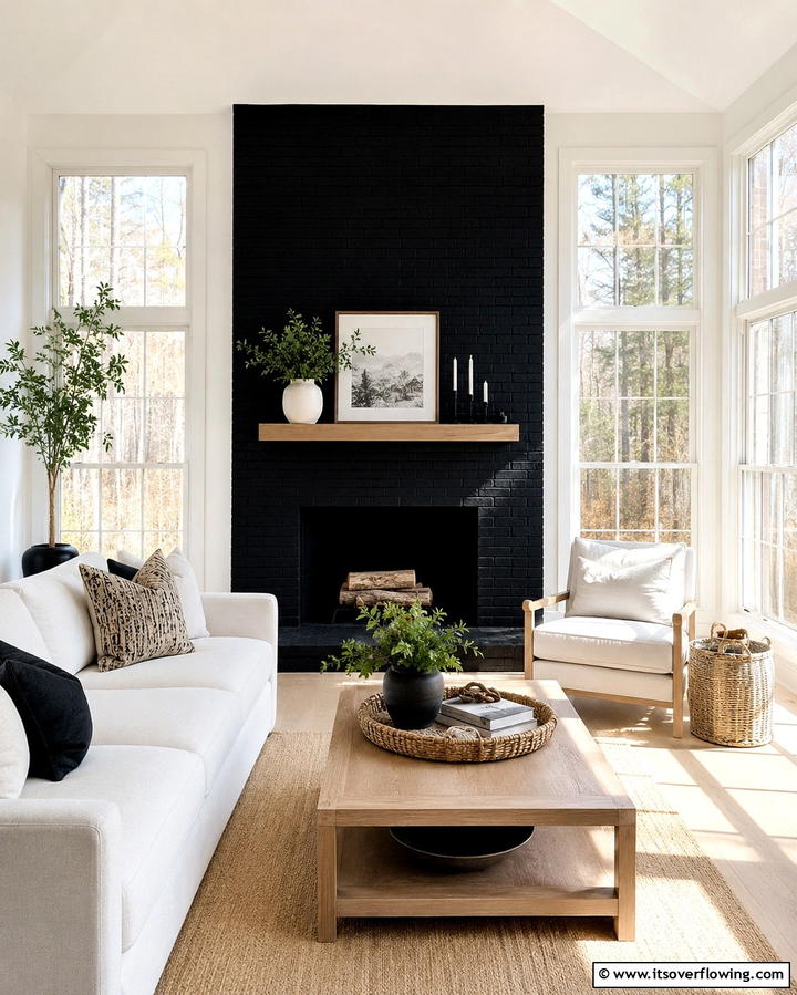 Black Fireplace for Contrast - 25 Sunroom With Fireplace Ideas for Cozy Gatherings