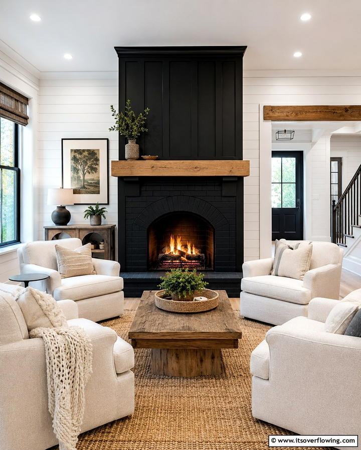 Black Fireplace for a Focal Point - 30 Bold Black Living Room Designs for Dramatic Modern Spaces