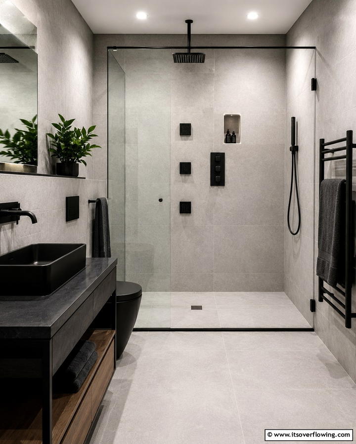 Black Fixtures and Fittings - 25 Industrial Bathroom Ideas for a Bold Look