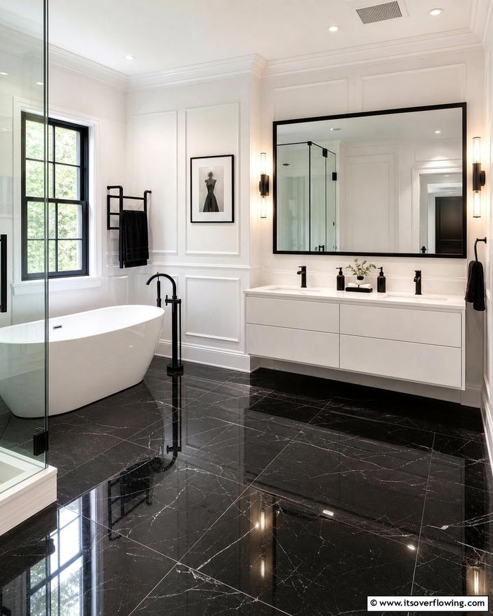 Black Floor Tiles for Dramatic Contrast - 20 Bathroom With Black Fixtures Design Ideas