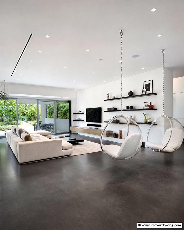 Black Floor with Floating Furniture - 25 Black Floor Living Room Ideas for a Modern Aesthetic