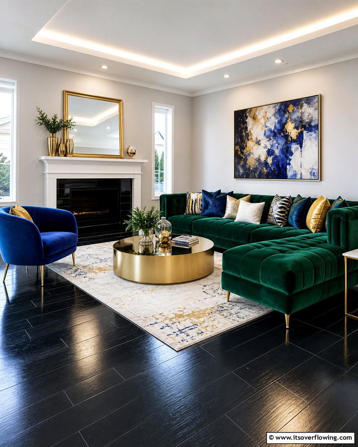Black Floor with Velvet Furniture - 25 Black Floor Living Room Ideas for a Modern Aesthetic