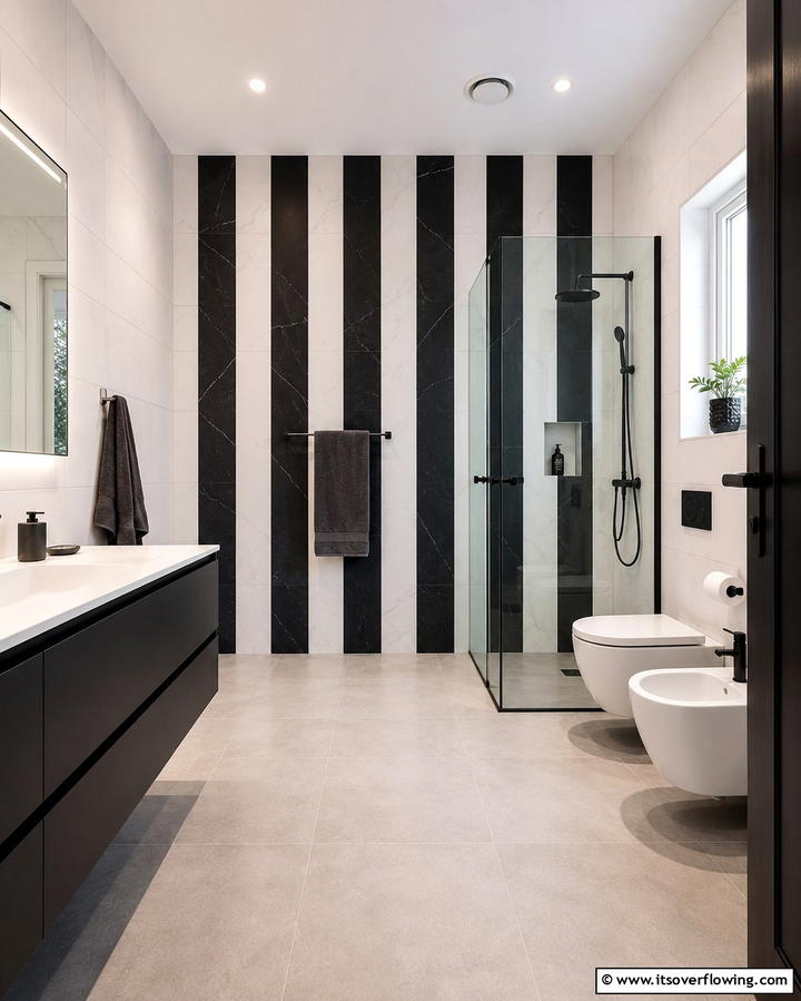 Black Floor with White Walls - 30 Striking Black & White Bathroom Tile Designs for Timeless Style