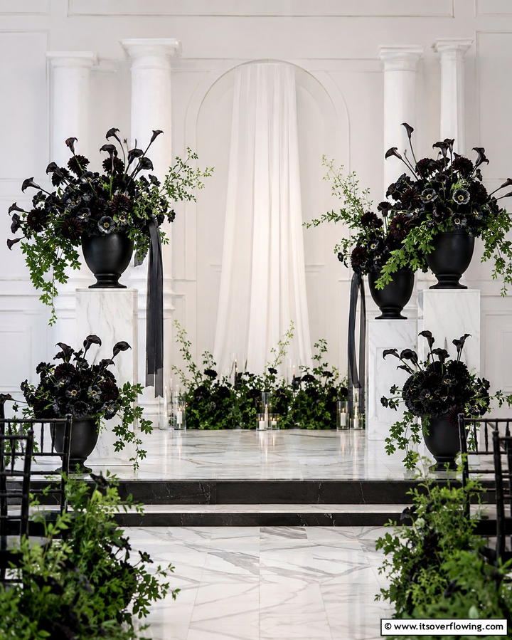 Black Floral Arrangements - 30 Black-Themed Wedding Decor Ideas for Bold Celebrations