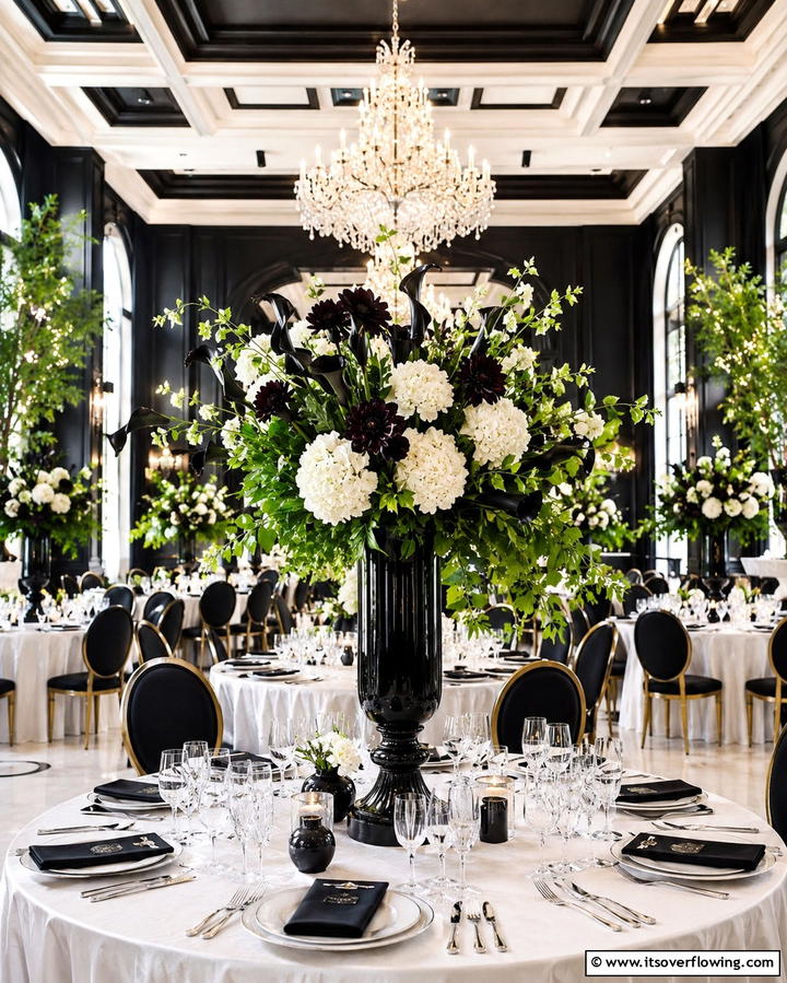 Black Floral Centerpieces - 30 Black-Themed Wedding Decor Ideas for Bold Celebrations