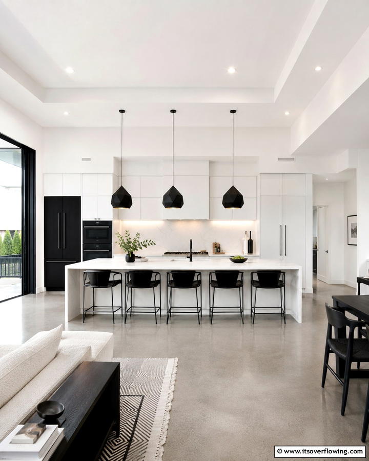Black Framed Glass Cabinet Doors - 30 White Kitchen Designs with Bold Black Appliances
