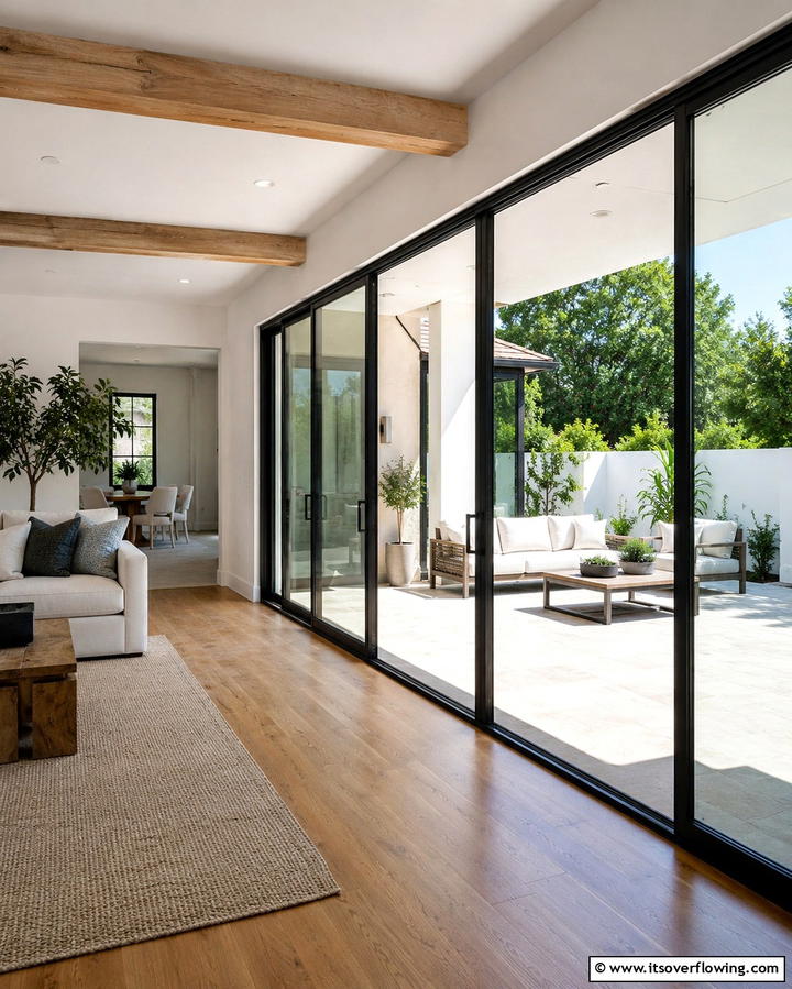 Black Framed Glass Doors for Seamless Indoor Outdoor Flow - 30 Single-Story White House Black Trim Exterior Inspirations