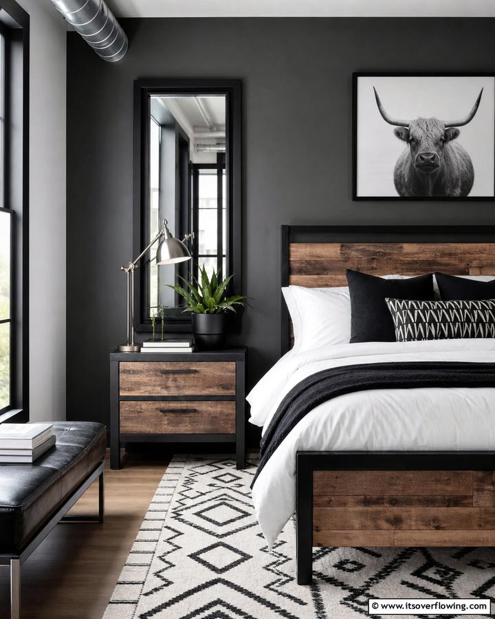 Black Framed Mirror for Modern Contrast - 20 Mirror Behind Nightstand Design Ideas for Elegance