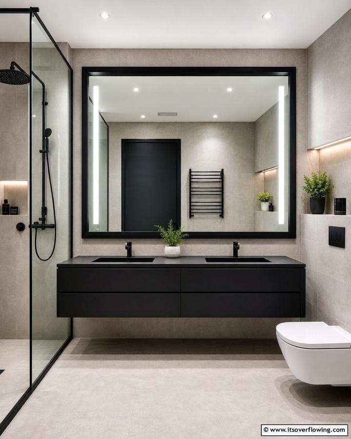 Black Framed Mirrors - 25 Dark Bathroom Ideas for Moody and Chic Spaces