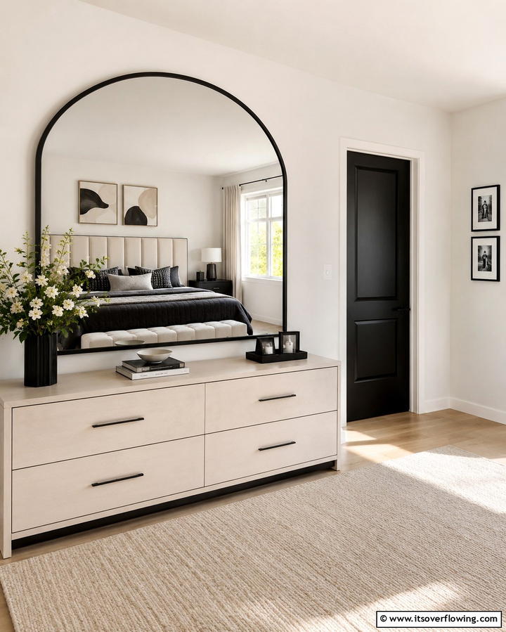 Black Framed Mirrors - 25 Elegant Black and Beige Bedroom Design Ideas