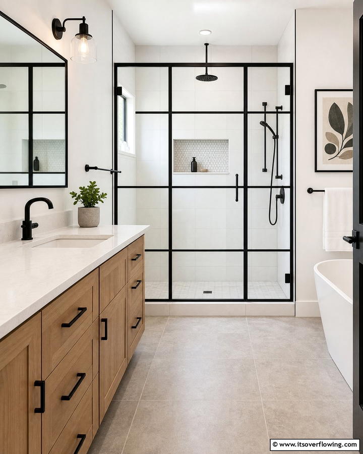 Black Framed Shower Doors for a Contemporary Edge - 20 Bathroom With Black Fixtures Design Ideas