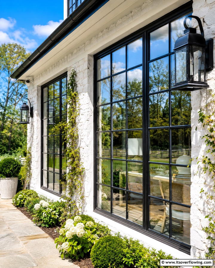 Black Framed Windows for Bold Contrast - 25 Modern Cottage House Exterior Ideas for a Charming Look