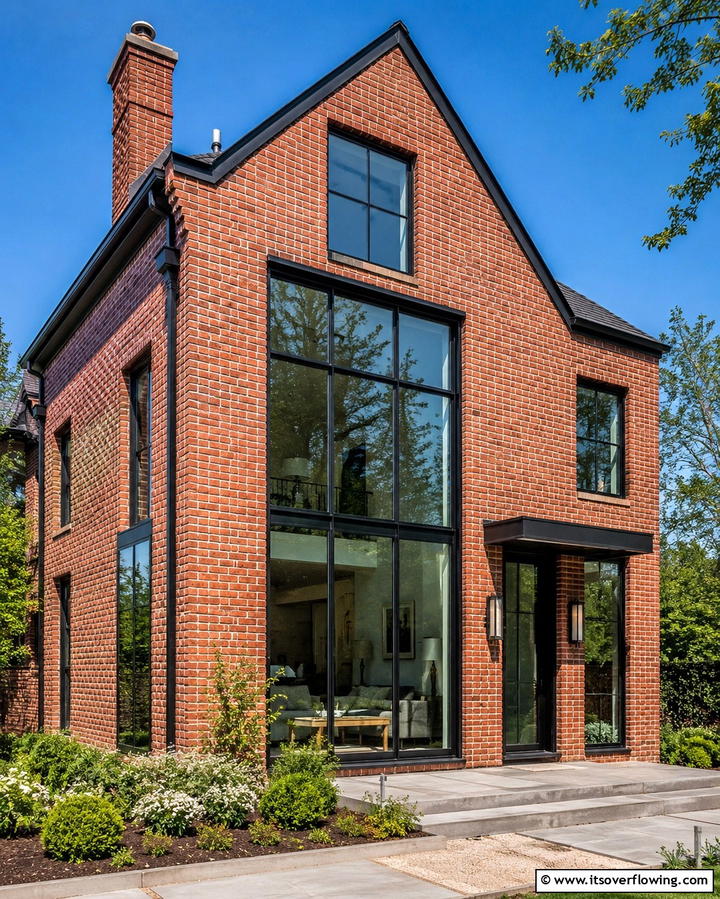 Black Framed Windows for Modern Contrast - 25 Red Brick House with Black Trim Design Ideas