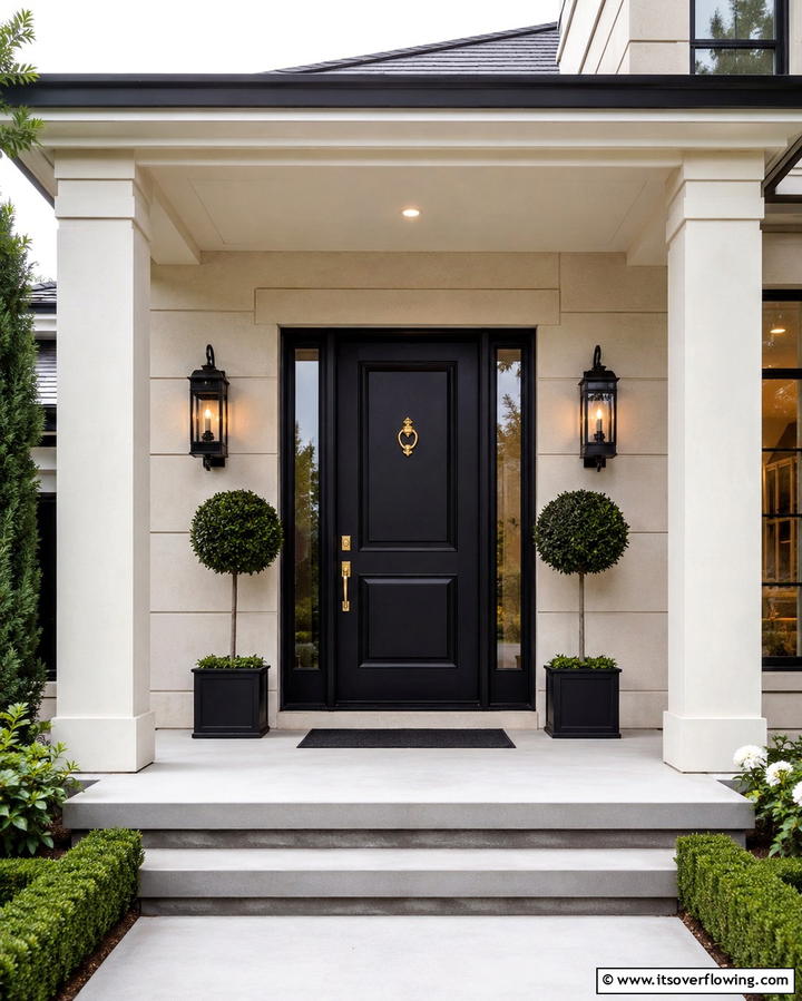 Black Front Door Against Beige Facade - 30 Beige & Black House Exterior Design Ideas & Inspiration
