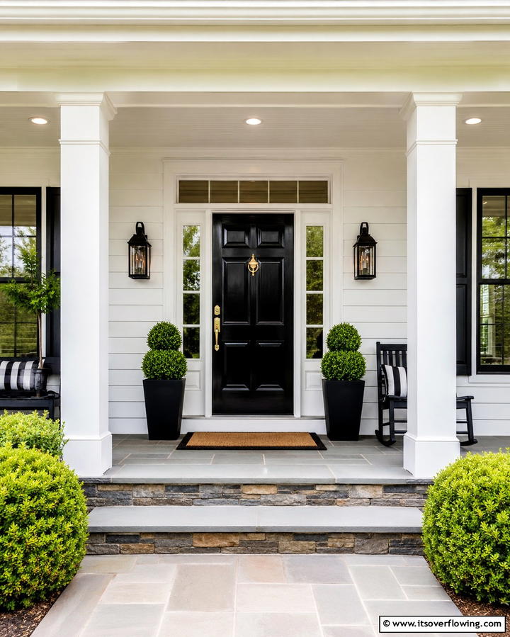 Black Front Door with White Siding - 25 White House Ideas with Black Doors for Contrast