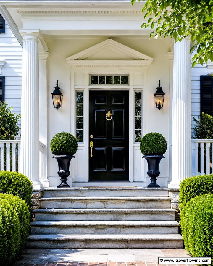 Black Front Door - 25 Colonial Front Porch Ideas for Timeless Charm