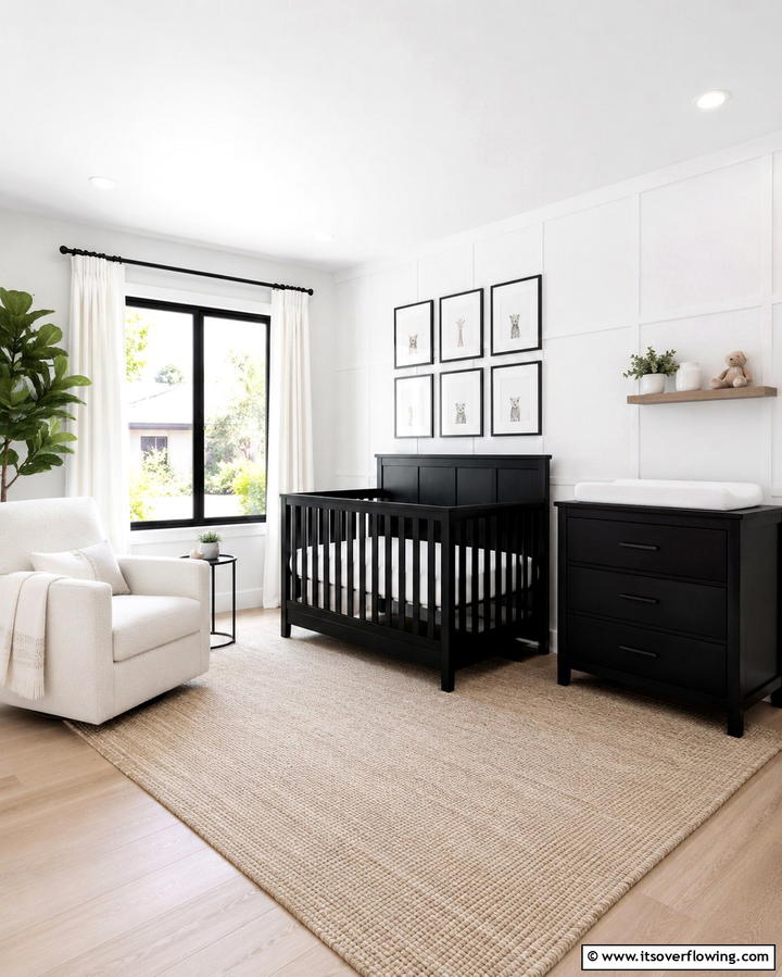 Black Furniture Accents - 30 Chic Black & White Nursery Ideas for Modern Baby Rooms