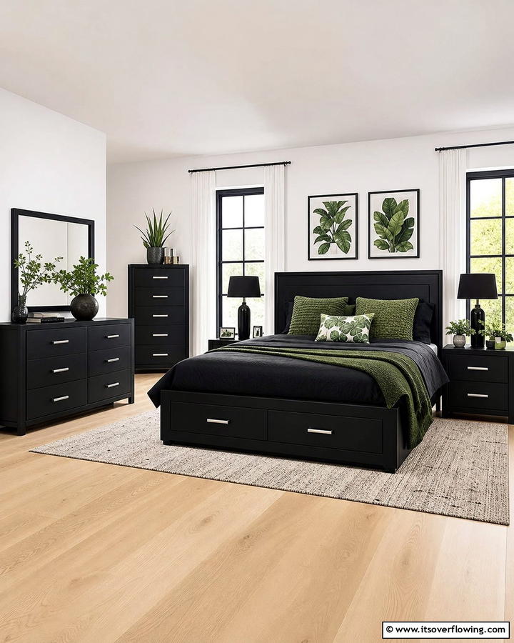 Black Furniture for a Bold Foundation - 20 Black and Green Bedroom Design Ideas for a Bold Look