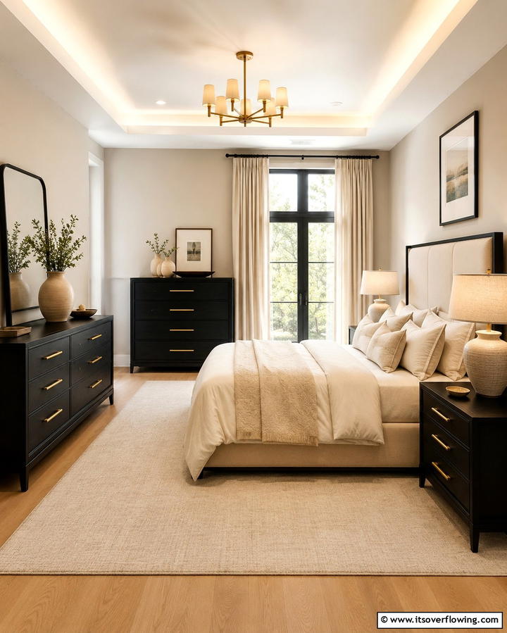 Black Furniture with Beige Accents - 25 Elegant Black and Beige Bedroom Design Ideas
