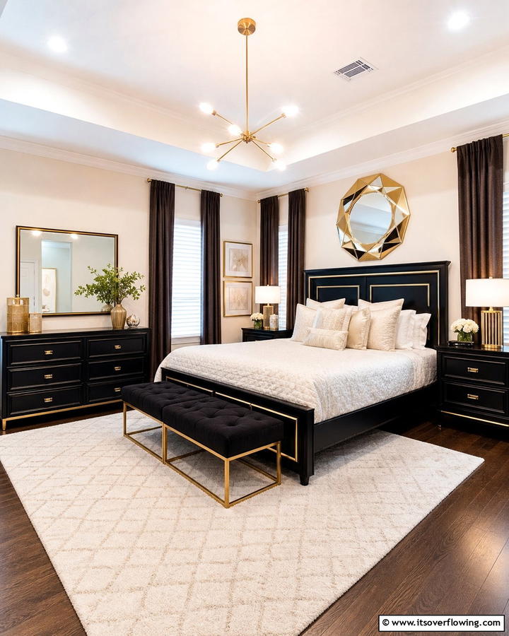 Black Furniture with Gold Accents - 20 Black and Brown Bedroom Ideas for a Cozy Retreat