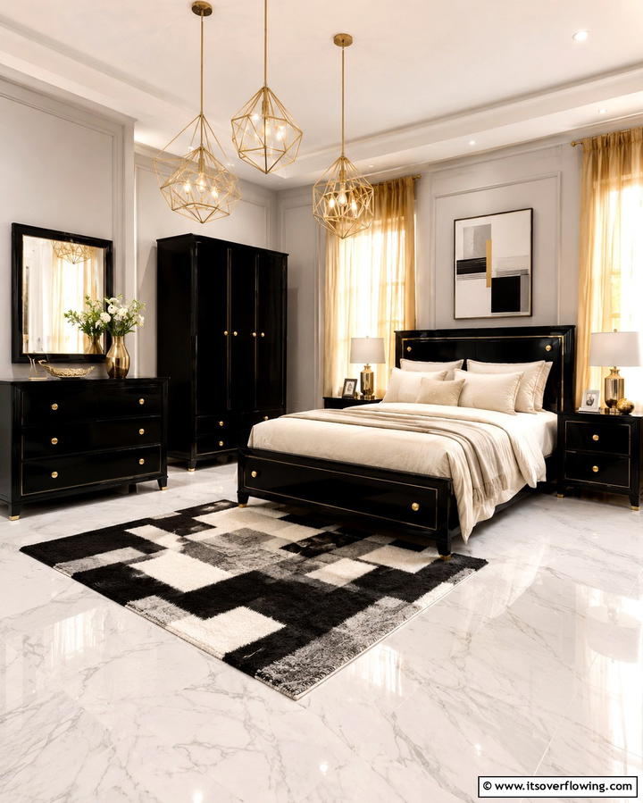 Black Furniture with Gold Hardware - 25 Stunning Black and Gold Bedroom Design Ideas