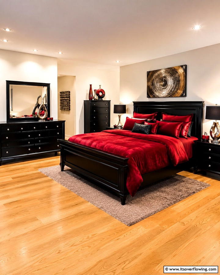 Black Furniture with Red Bedding - 25 Red and Black Bedroom Ideas for a Dramatic Look