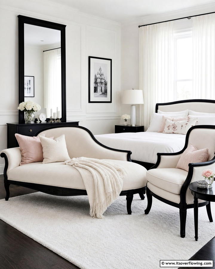 Black Furniture with White Upholstery - 20 Feminine Black and White Bedroom Ideas for Elegance