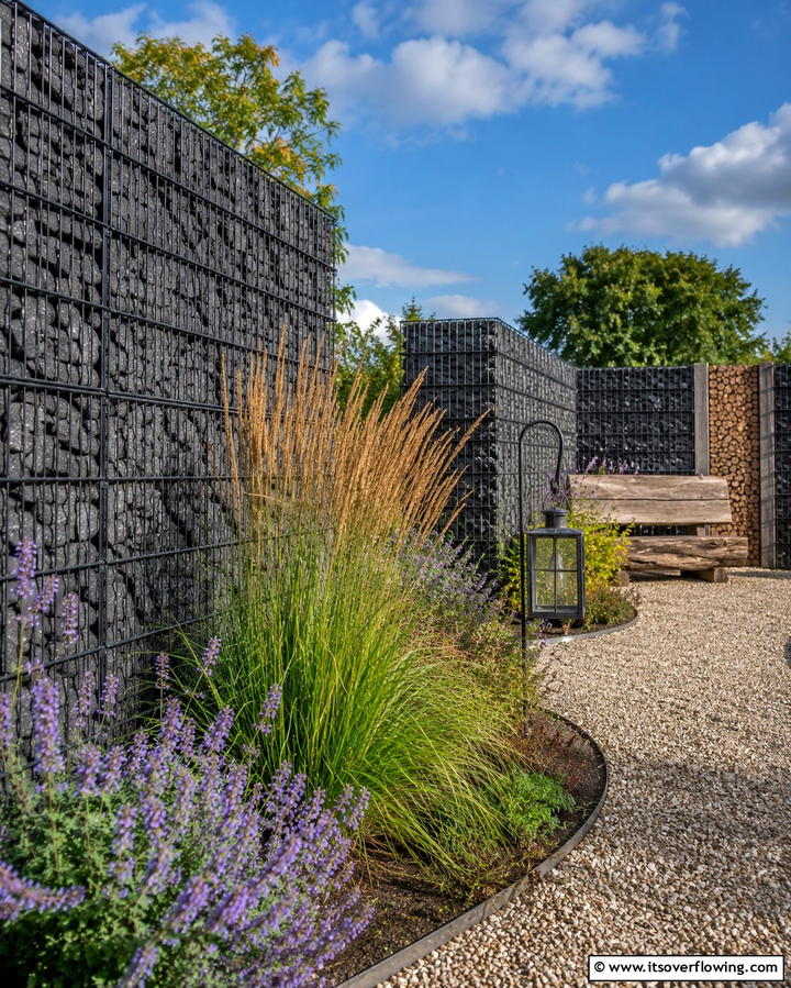 Black Gabion Fence - 25 Black Fence Ideas for Modern Outdoor Spaces