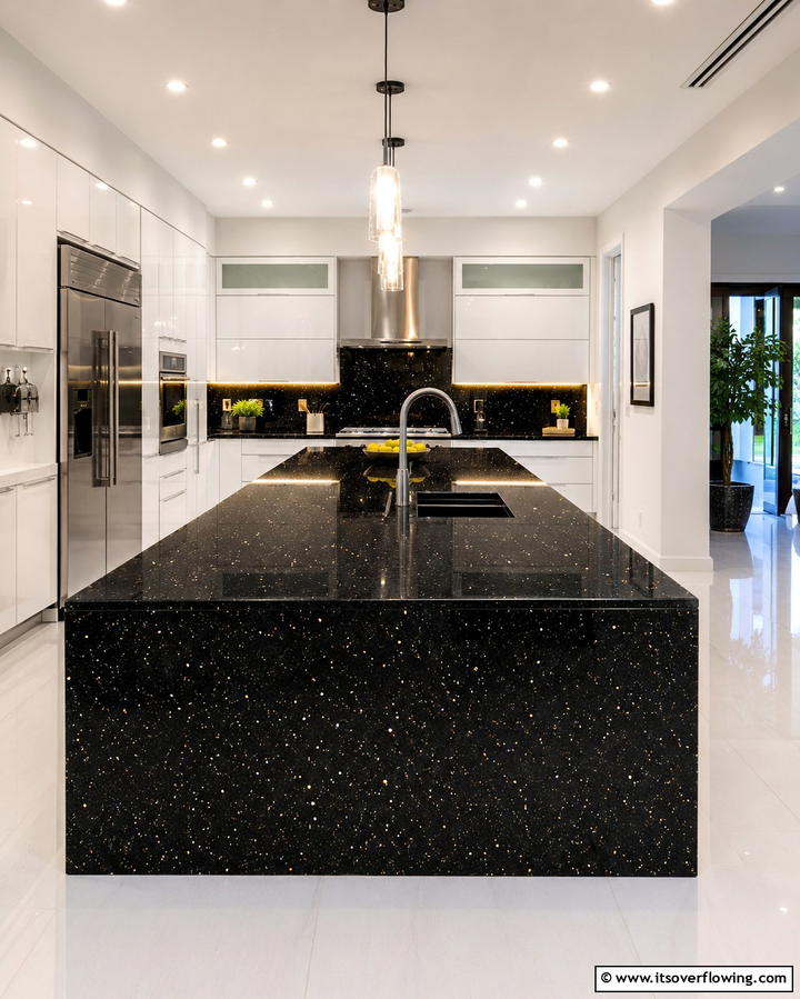 Black Galaxy Granite for a Modern Touch - 25 Granite Kitchen Countertop Ideas for Elegant Kitchens