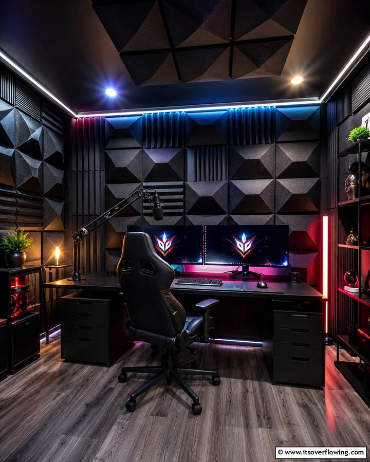Black Gaming Room With Acoustic Panels - 25 Sleek Black Gaming Room Ideas for Gamers