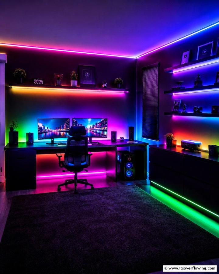 Black Gaming Room With RGB Accents - 25 Sleek Black Gaming Room Ideas for Gamers
