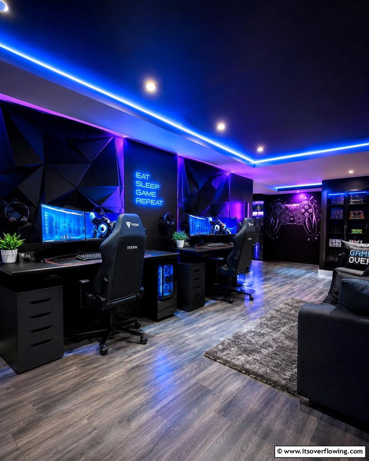 Black Gaming ZoneExact - 30 Black Basement Design Ideas for a Modern & Cozy Space