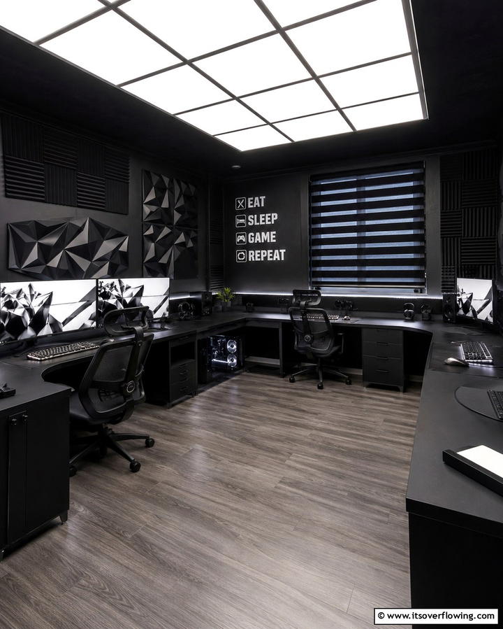 Black Gaming ZoneOne - 30 Black Basement Design Ideas for a Modern & Cozy Space
