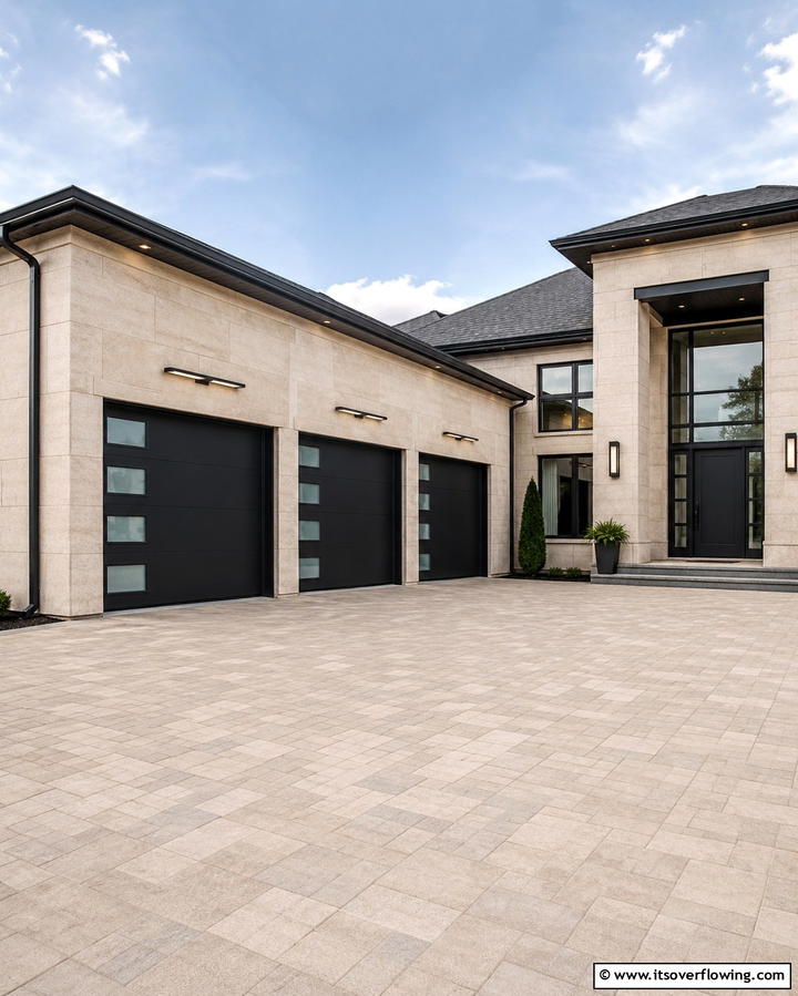 Black Garage Doors with Beige Walls - 30 Beige & Black House Exterior Design Ideas & Inspiration