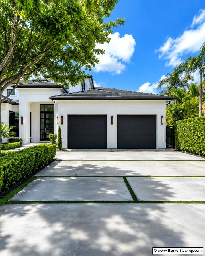 Black Garage Doors with White Exterior - 25 White House Ideas with Black Doors for Contrast