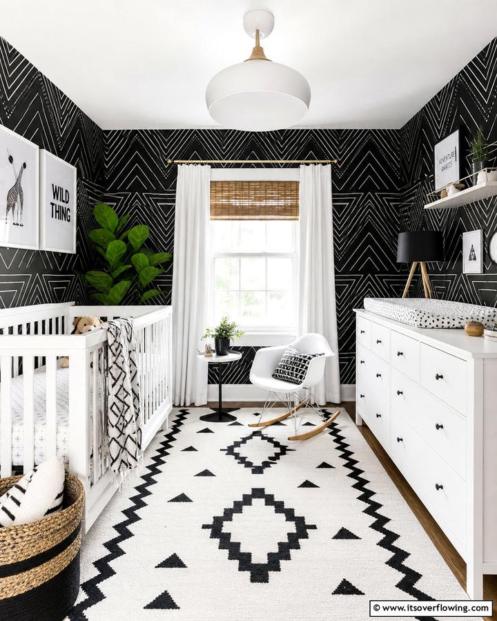 Black Geometric Patterns - 25 Black Nursery Ideas for Modern Baby Rooms