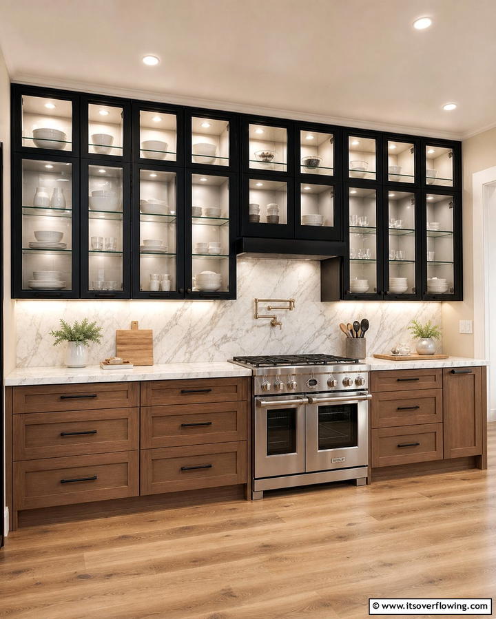 Black Glass Cabinet Doors - 25 Black and Brown Kitchen Ideas for a Bold Look