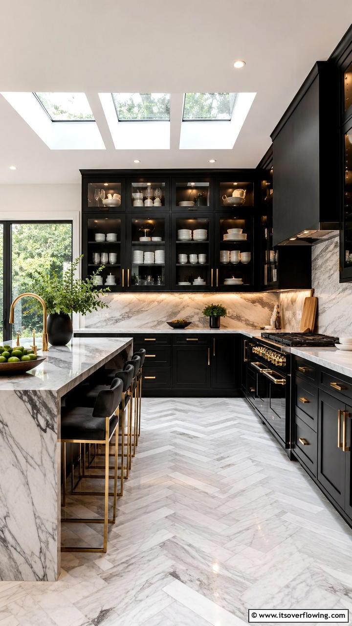 Black Glass Front Cabinets - 30 Black Kitchen Cabinet Ideas for Bold Modern Spaces